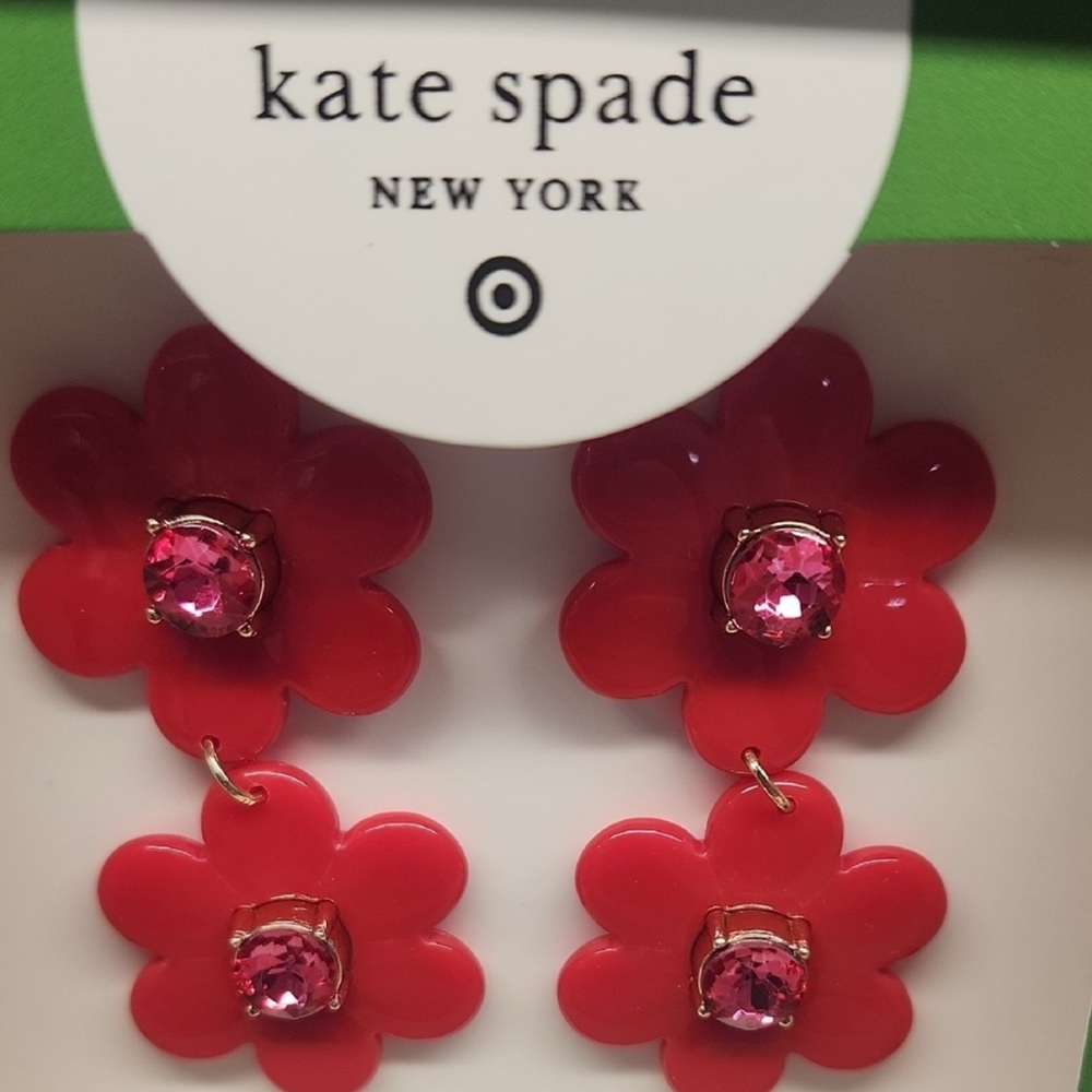 kate spade Red and Pink Double Flower Drop Earrings